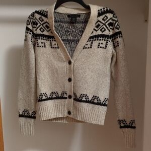 Tahari Beige and Black Patterned Cardigan